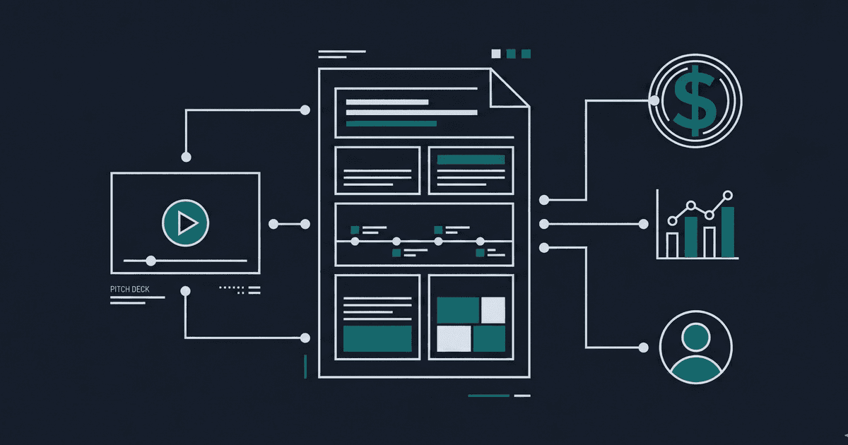 Pitch deck and document with dollar sign, chart, avatar: investor meeting prep
